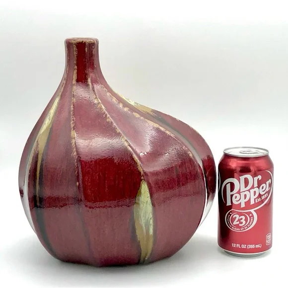 Studio Pottery Glazed Gourd Vase Chinese Oxblood Flambé Style Signed On Bottom